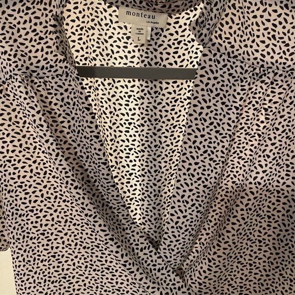 Monteau Cream Wrap Blouse with Black Dot Print - Picture 7 of 7